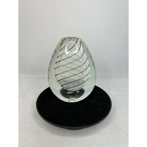 Art glass heavy clear black white bud vase vintage  - not signed or marked